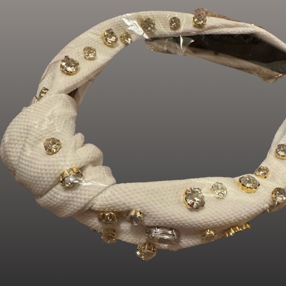White Hair Accessory with Gold Studs‎ and Textured Fabric